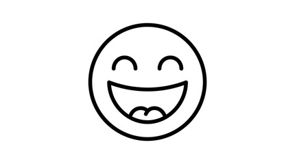 Obraz premium Broadly smiling emoji outline icon, displaying delight and cheerfulness, isolated white background.