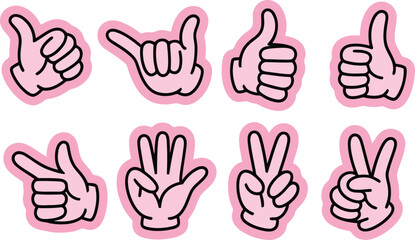 Obraz premium A collection of cartoon hands making various positive and friendly gestures on a white background