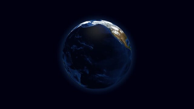 Spinning Globe. World with topography and bathymetry animation. January view. Planet rotation on dark background video. Seamless loopable animation. Elements sourced from NASA.