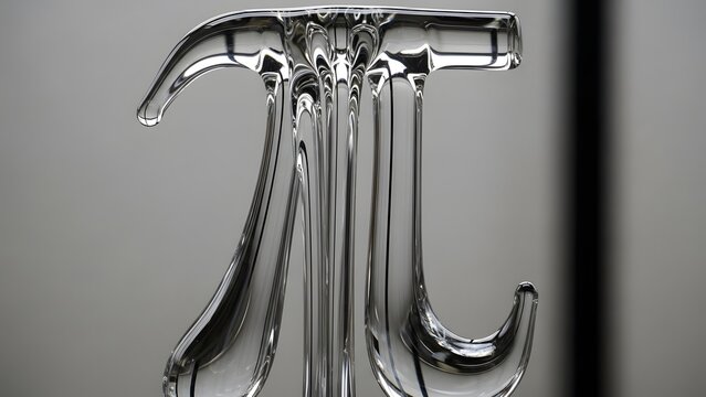 Liquid pi symbol sculpture made of glass and metal abstract background high detail professional studio lighting