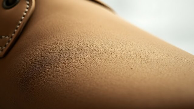 nubuck. Close-up of a nubuck leather shoe surface with uniform suede sheen and soft directional lighting. lifestyle magazines.