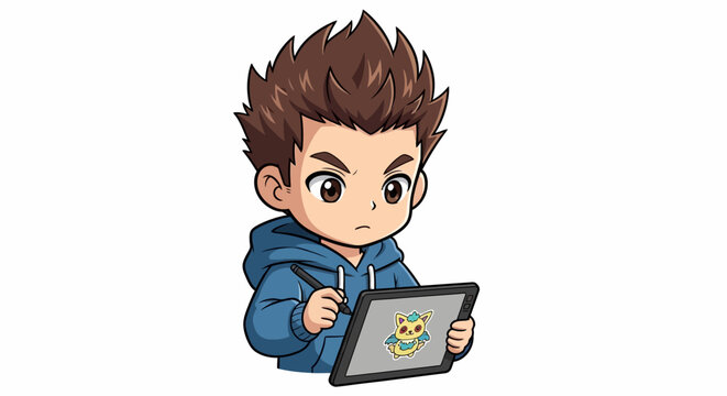 Boy holding a digital tablet.