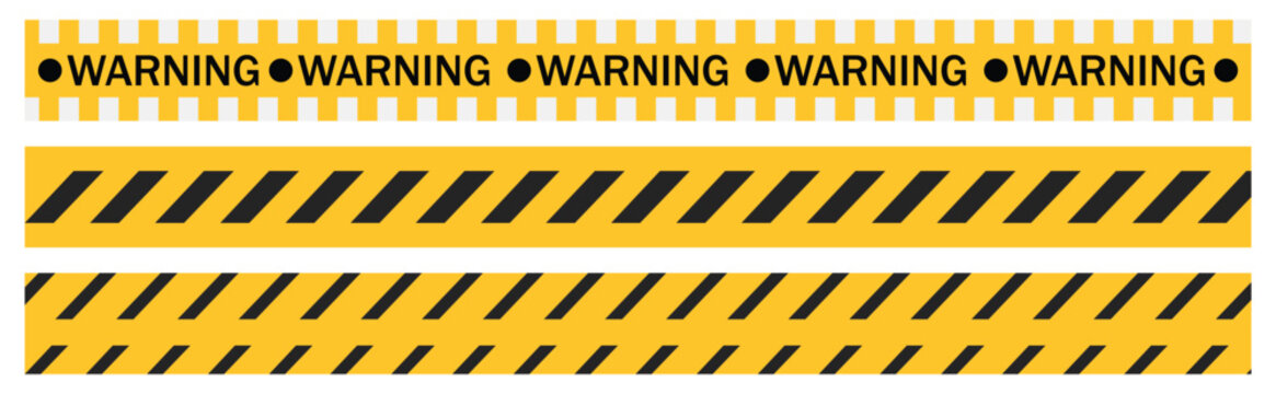 caution tape set of yellow and black. Warning Stripes Line Vector, Safety Caution Hazard Tape, Danger Road Symbol, Long Ribbon Border Design. vector