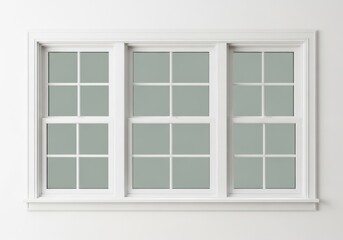 Obraz premium A white window with three sections and twelve panes each isolated on white background
