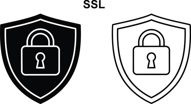 Ssl security shield padlock icon set isolated on transparent background, Vector