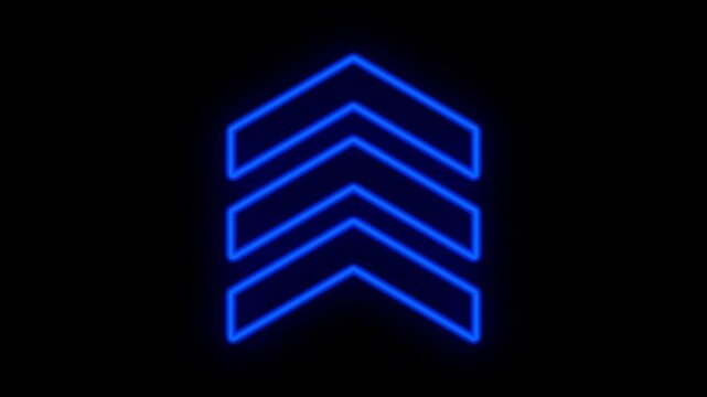 Cyan blue neon glowing upward arrows loop animation on black background
