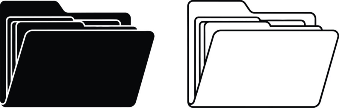 Black and white file folders isolated on transparent background, Vector