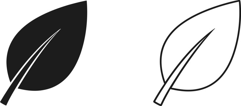 Black and white leaf icons isolated on transparent background, Vector