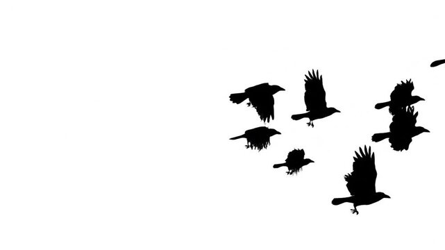 Birds flying in formation together.