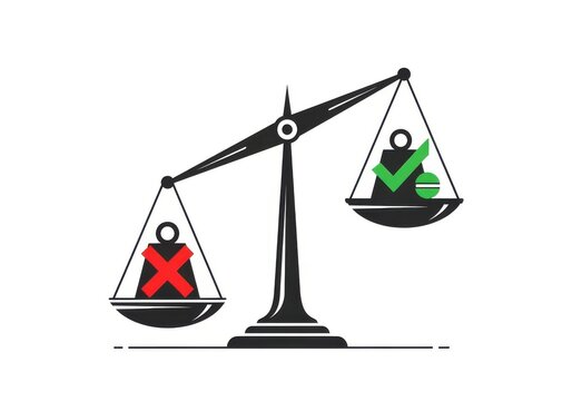A scale with a red x on one side and a green check on the other