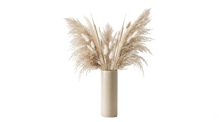 Pampas grass in a vase, dried fluffy plumes with a neutral beige tone, dried flowers