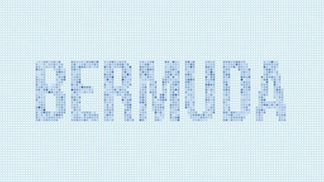 Bermuda dotted map animation. Digital style shape of the country. Bermuda shape and title dots appear with bulb flickering effect. Intro, outro, logo, title video.