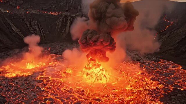 Massive Molten Lava Erupts Into Fiery Geysers Within Crater