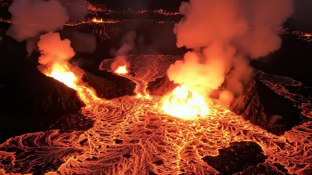 Volcanic Rivers Surge Across Nighttime Lava Field Vigor