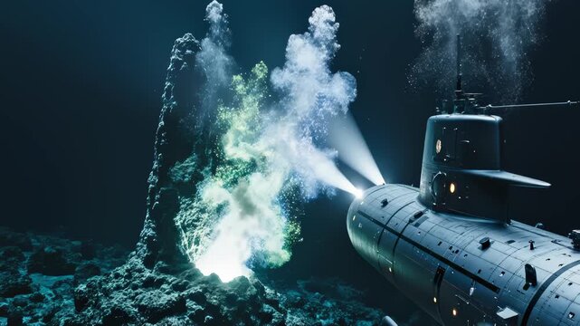 Submarine Illuminates Bioluminescent Plume Over Ledge