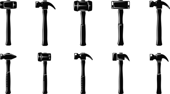 hammer, claw, sledge, mallet, tool, repair, carpentry, construction, mechanic, silhouette, icon, hardware, industrial, black, vector