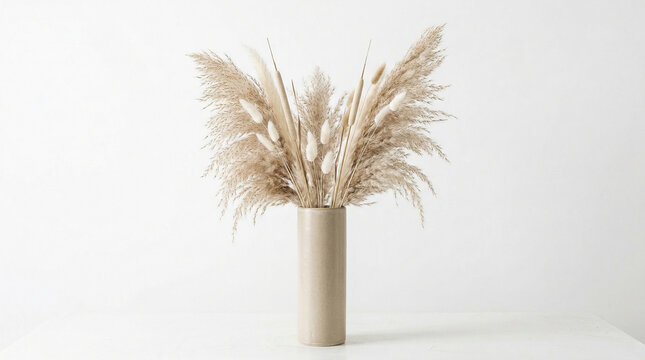 Elegant pampas grass arrangement in a minimalist ceramic vase, creating a modern bohemian aesthetic for home decor and interiors, dried flowers