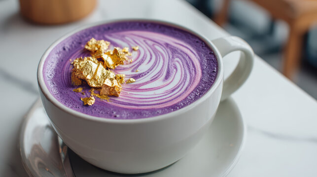 close-up of a vibrant purple ube latte