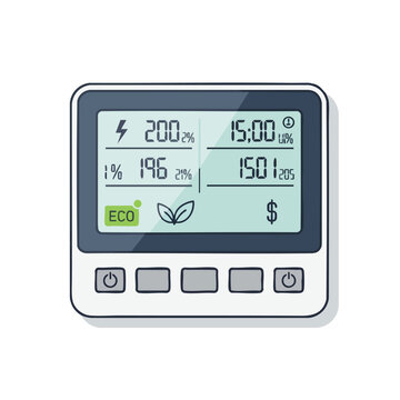 Digital display shows energy usage, time, and cost with eco-friendly options