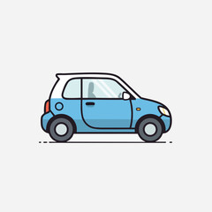 Fototapeta premium Simple blue and white cartoon car with black outlines on a gray background