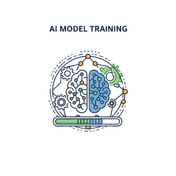 Stylized brain graphic with gears and progress bar, symbolizing AI model training