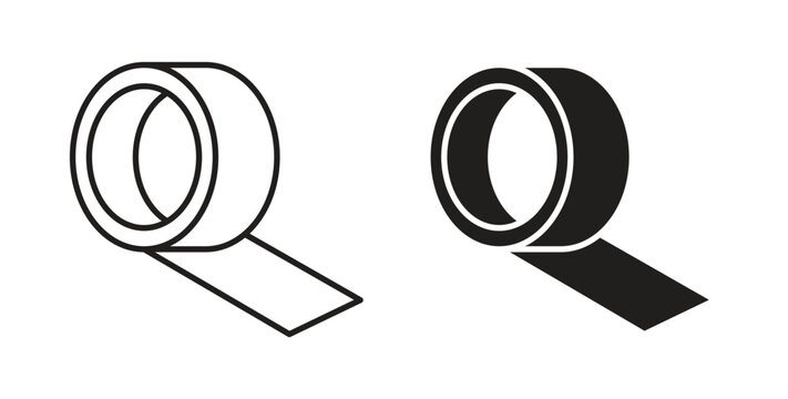 Adhesive tape icon line style collection. Simple black solid icons