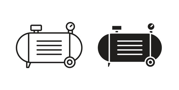 Air compressor icon line style collection. Simple black solid icons