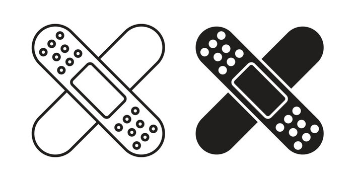 Band aid icon line style collection. Simple black solid icons