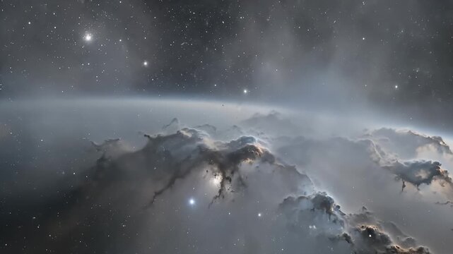Astral Storm Clouds Surge Across Infinite Cosmic Horizon
