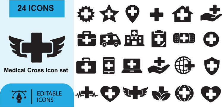 Vector icon set of cross symbols for web interface design