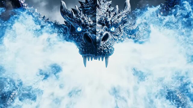 Dragon Unleashes Frostfire Breath Across Roaring Stormy Sky