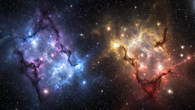 Galactic Twins Drift Through Nebular Dust And Light Show