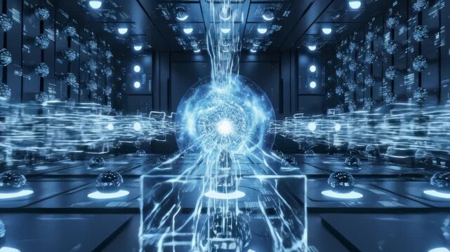 Activating Futuristic Energy Core Inside Digital Nexus Chamber