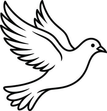 Dove bird line art illustration, flying pigeon symbol of peace, spiritual hope icon, religious baptism element, simple minimal wing vector, freedom concept design