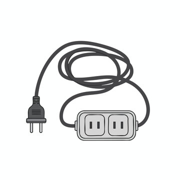 A dark grey cord connects a two-prong plug to a grey dual electrical outlet extender