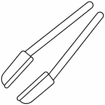 threshing flail with two sticks line art vector illustration on transparent background