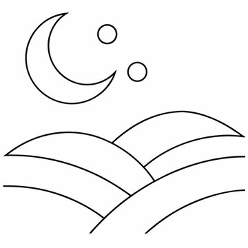 moonbeam casting over hills line art vector illustration on transparent background