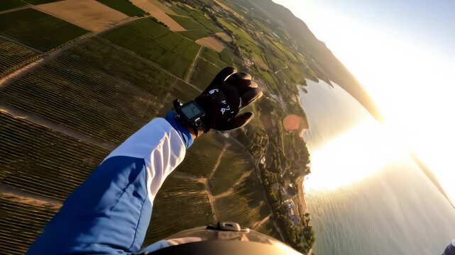 Soaring Over Coastal Vineyards At Golden Sunset Elevation
