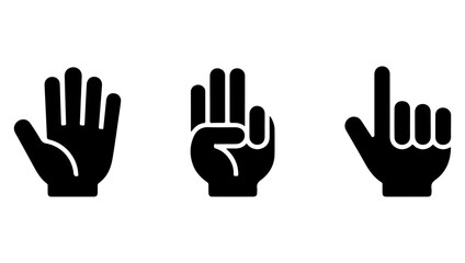 Fototapeta premium Three black hand silhouettes displaying different hand gesture symbols