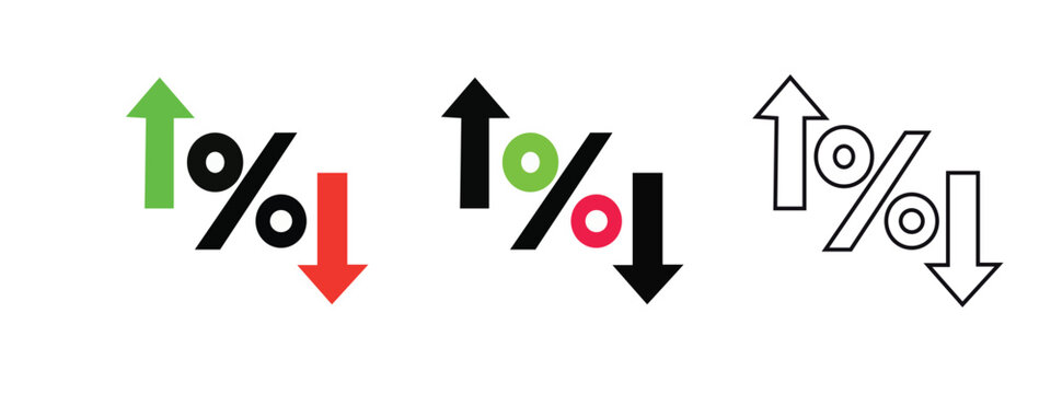 A graphic illustration of percentage signs with arrows indicating growth and decline