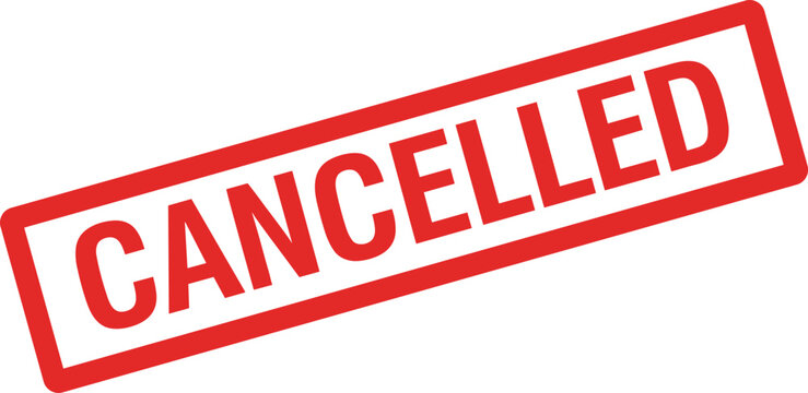 Solid silhouette vector red cancelled stamp, rectangular border with bold text, minimalist office document mark, isolated reject symbol, administrative status icon, professional verification graphic.