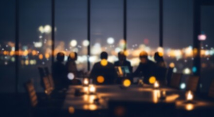 Obraz premium Cityscape at night with background blur effect silhouettes of people in a restaurant