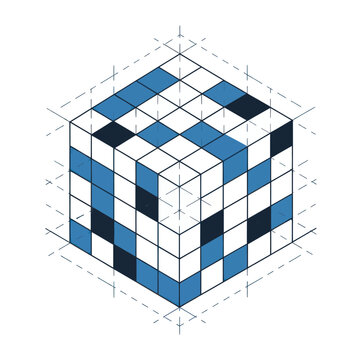 Rubiks Cube with Blue and White Pattern.