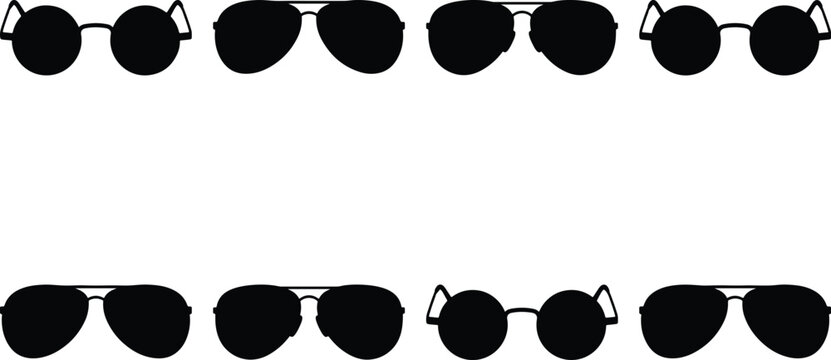Variety of sunglasses in silhouette, featuring aviator and circular frames for a stylish and protective look.