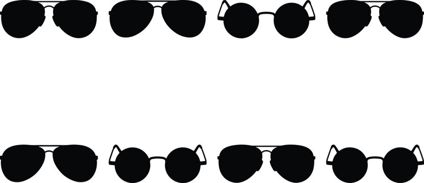 Assortment of four pairs of black silhouette sunglasses, including aviator and round styles, presented in two rows on a white background.