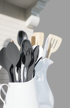 3D render vertical animation modern kitchen