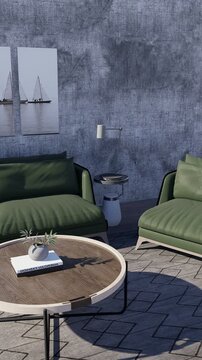 3D render vertical animation of a living room