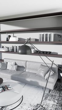 3D render vertical animation of a living room