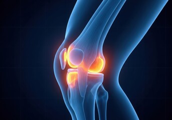 Naklejka premium Anatomical illustration of a knee joint highlighting areas of inflammation. isolated on white background