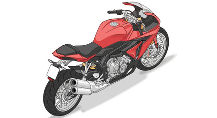 Obraz premium Vibrant red isometric sport motorcycle vector illustration showcasing a dynamic and sleek two-wheeled vehicle, perfect for themes related to speed, travel, and modern transportation design